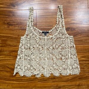 UK2LA Women's Tan Crochet Sheer Crop Tank Top Size Small Coastal Casual Girly